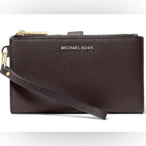 Michael Kors Jet Set Double Zip Dark Brown Wristlet
